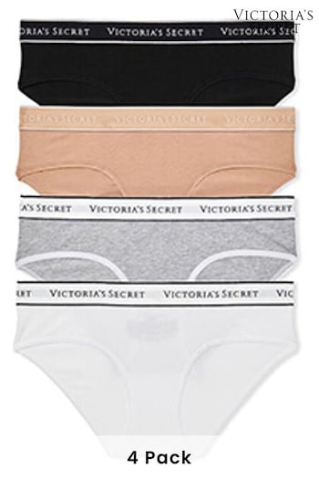 Victoria's Secret Black/White/Grey/Nude Stretch Cotton Logo Multipack Knickers (Q98008) | £20