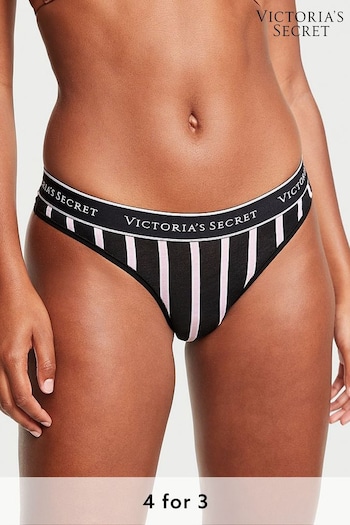 Victoria's Secret Black Classic Stripe Thong Logo Knickers (Q98043) | £9