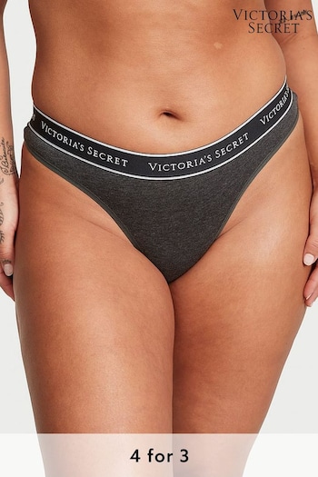 Victoria's Secret Charcoal Heather Grey Thong Logo Knickers (Q98070) | £9