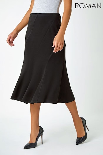 Roman Black Panelled Flared Midi Stretch Skirt (Q98126) | £30