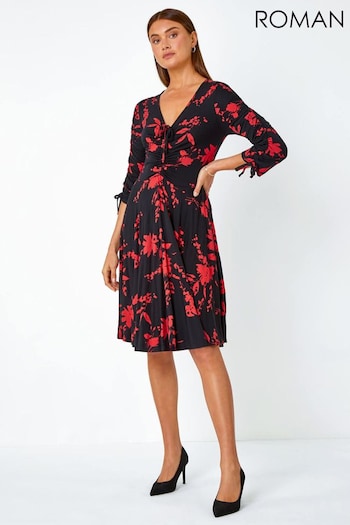 Roman Red Floral Shadow Print Ruched Stretch Dress (Q98132) | £40