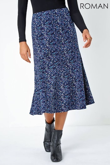 Roman Blue Textured Abstract Print Stretch Skirt (Q98174) | £36