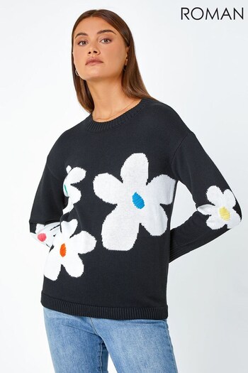 Roman Black Oversized Floral Print Jumper (Q98192) | £38