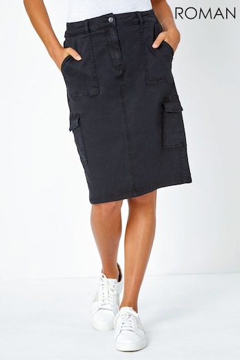Roman Black Cotton Blend Cargo Stretch Skirt (Q98194) | £35
