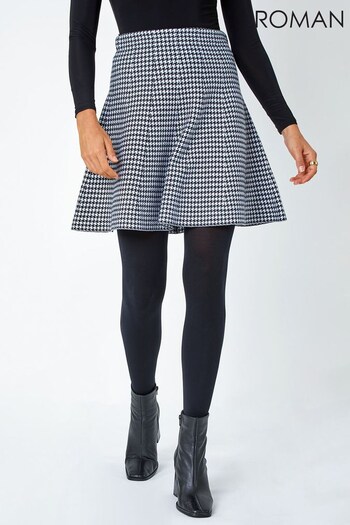 Roman Black Dogstooth Knitted A-Line Mini Skirt (Q98201) | £28
