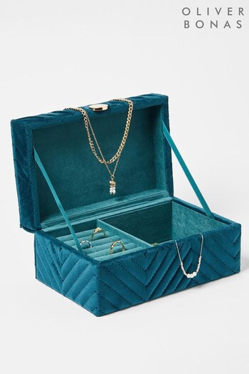 Oliver Bonas Teal Blue Safa Velvet Medium Jewellery Box (Q98204) | £30