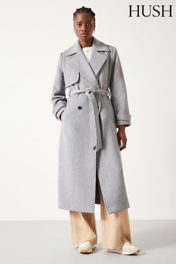 Hush Grey Wool Belted Trench Coat (Q98223) | £279