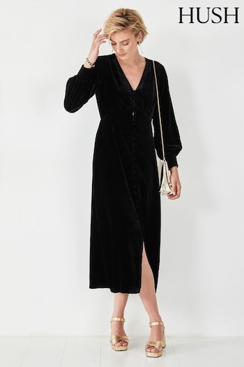 Hush Black Velvet Valeria Midi Dress (Q98258) | £115