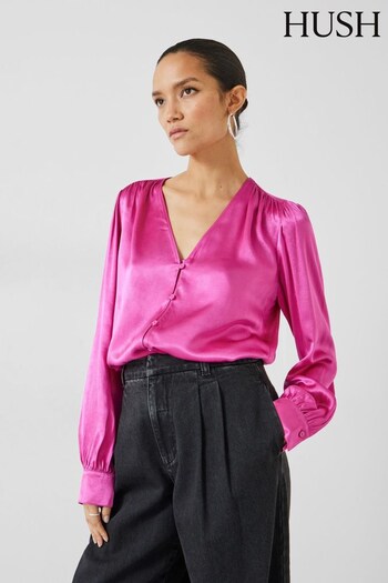 Hush Pink Priscilla Satin Tie Blouse (Q98262) | £65