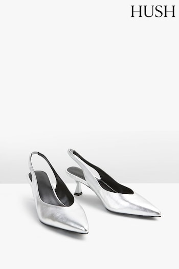 Hush Silver Lola Slingback Kitten Heel Shoes (Q98268) | £119