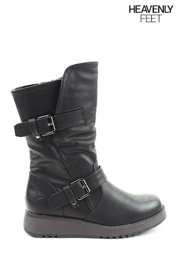 Heavenly Feet Hannah4 Mid Calf Black Boots bst21 (Q98284) | £60