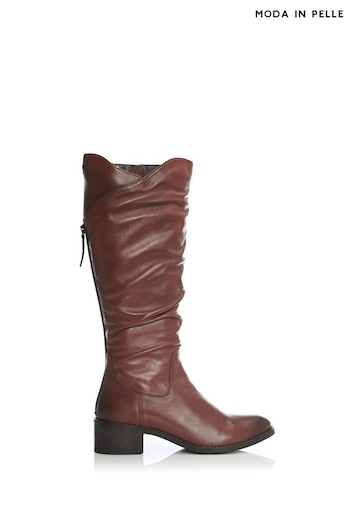 Moda in Pelle Luche Ruched Long Brown Boots With Back Zip (Q98294) | £179