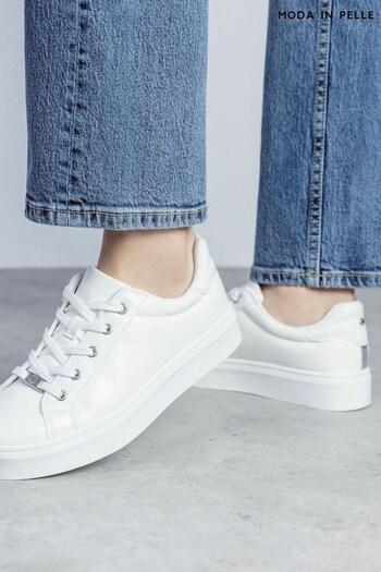 Moda in Pelle Belanie White Slim Sole Lace-Up Trainers (Q98325) | £99
