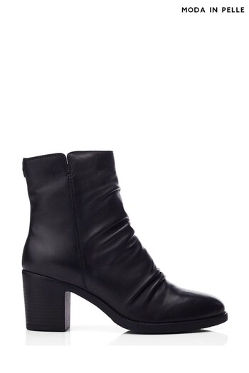 Moda in Pelle Noula Black Ruched Block Heel Ankle Boots (Q98331) | £149