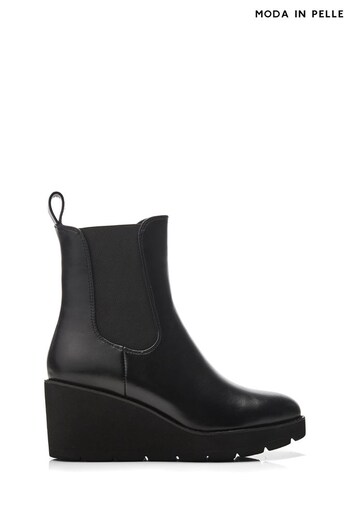 Moda in Pelle Alyce Mid Wedges Cleated Chelsea Black Boots (Q98362) | £139