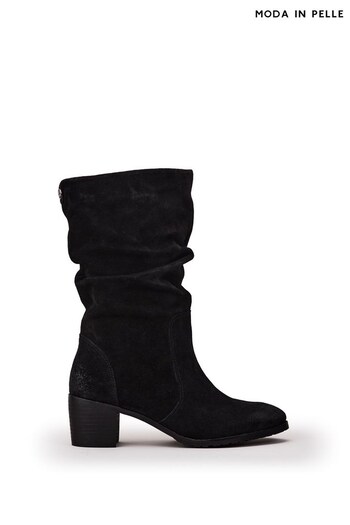 Moda in Pelle Deami Black Ruched Block Heel Ankle Boots (Q98370) | £139
