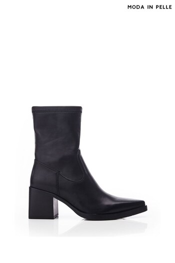 Moda in Pelle Nailla Pointed Toe Block Heeled Black Ankle Boots (Q98373) | £129