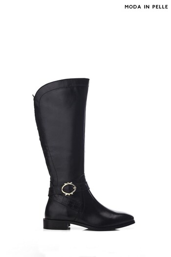 Moda in Pelle Takari Square Toe Buckle Detail Long Black Boots (Q98375) | £149