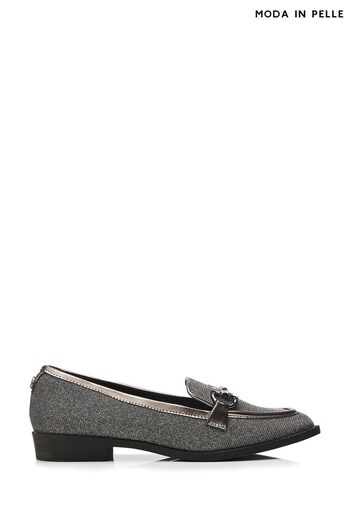 Moda in Pelle Grey Franzie Snaffle Trim Slippers Cut Loafers (Q98385) | £89