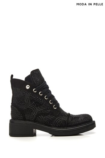 Moda in Pelle Aleyza Black Full Glitz Lace-Up Ankle Boots (Q98397) | £159