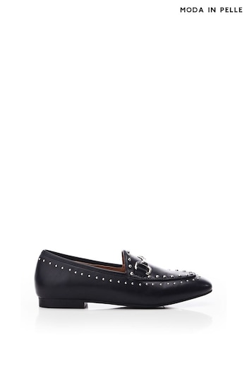 Moda in Pelle Esty Stud Detail Trim Upper Slipper Cut6 Black Loafers (Q98406) | £89