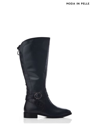 Moda in Pelle Blue Takari Square Toe Buckle Detail Long Boots (Q98416) | £149