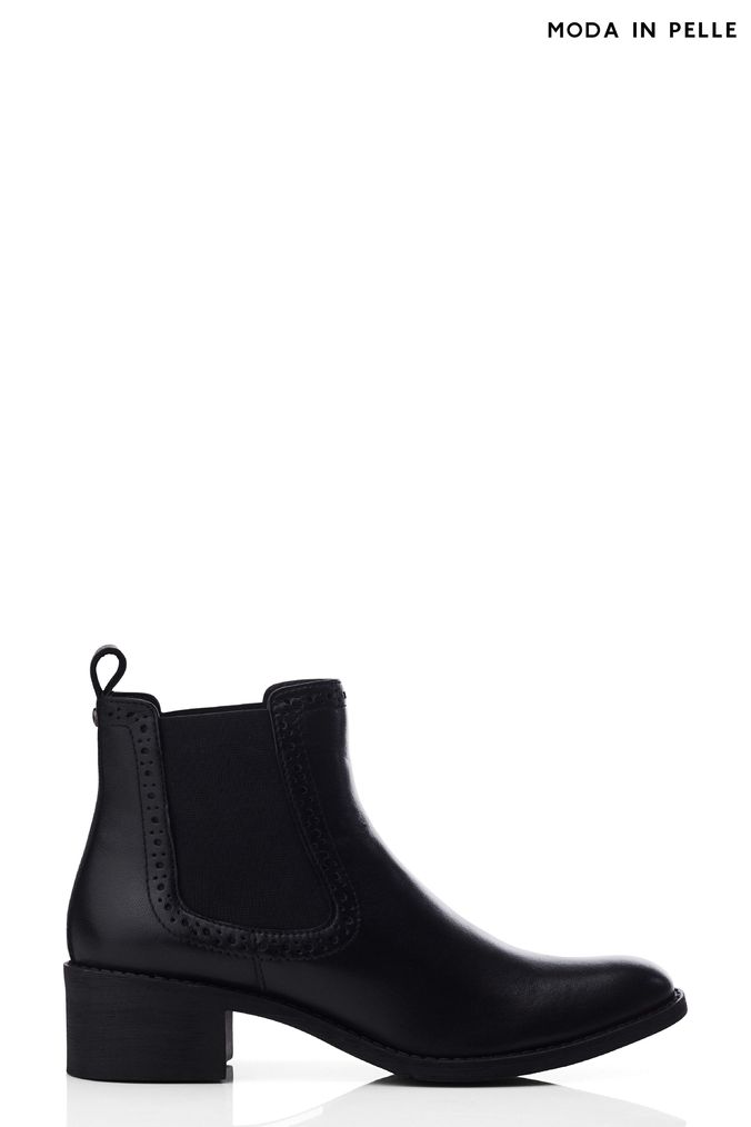 Moda in Pelle Millia Black Chelsea Ankle Boots With Brogueing Detail (Q98420) | £99