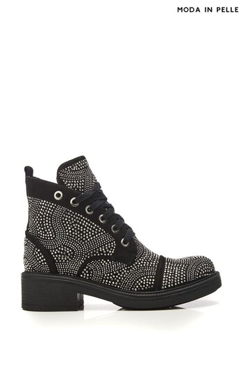 Moda in Pelle Aleyza Black Full Glitz Lace-Up Ankle Boots (Q98421) | £159