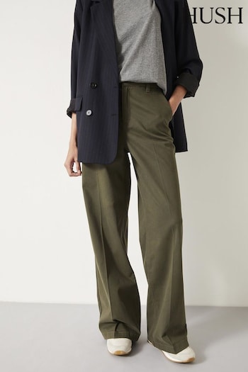 Hush Green Camille Flat Front Cotton Trousers (Q98492) | £85