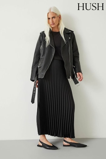 Hush Black Pleated Satin Maxi Skirt (Q98508) | £85