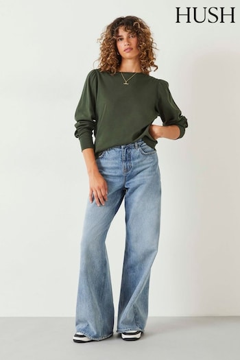 Hush Green Emily Puff Sleeve Jersey Top (Q98557) | £39