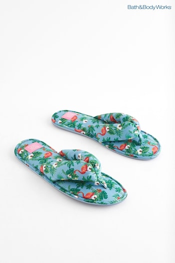 Bath & Body Works Blue Flamingo Print Open Toe Slippers (Q98600) | £12