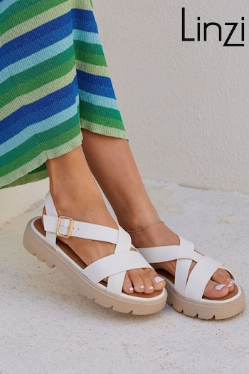 Linzi White Blake Chunky Sandals With Crossover Front Straps (Q98602) | £34