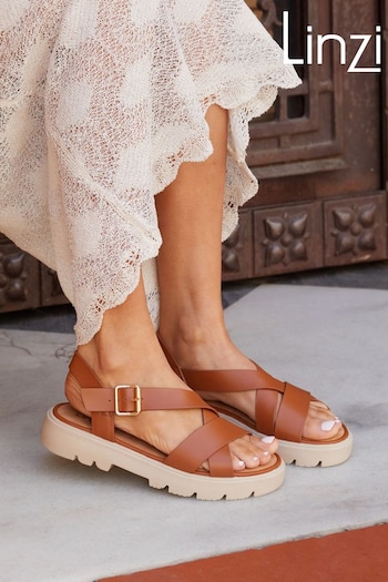Linzi Brown Blake Chunky Sandals With Crossover Front Straps (Q98627) | £34