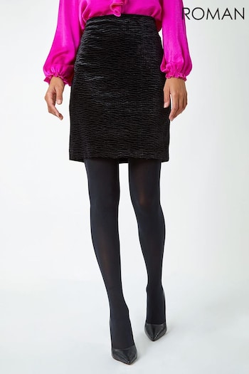 Roman Black Textured Velvet Stretch Pencil Skirt (Q98693) | £26