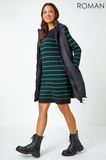 Roman Green Stripe Print Jumper Dress (Q98701) | £42
