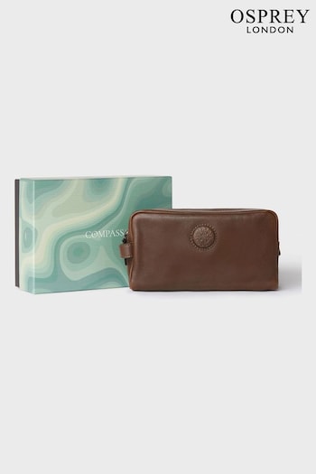 Osprey London The Compass Leather Brown Washbag (Q98801) | £95