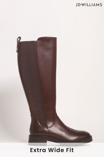 JD Williams Extra Wide Fit Leather High Leg Boots With Back Elastic Detail (Q98928) | £85