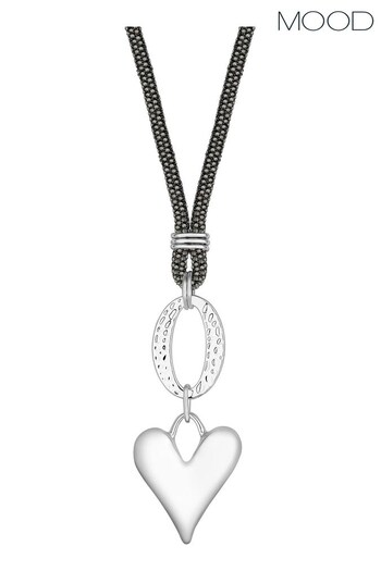 Mood Silver Tone Polished Heart and Diamond Chain Long Pendant Necklace (Q98987) | £22