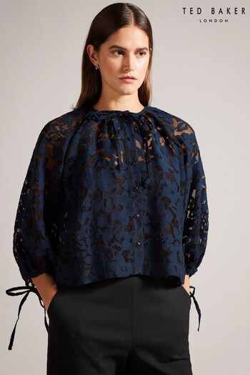 Ted Baker Blue Puff Sleeve Blouse With Tie Detail (Q98989) | £125