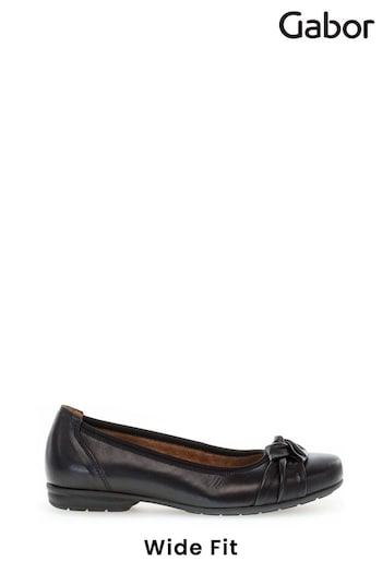 Gabor Ashlene Black Leather Ballerina Style Shoes (Q99085) | £95