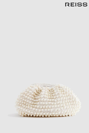 Reiss White Dania Woven Pearl Clutch Bag (Q99094) | £98