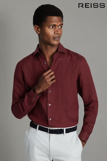 Reiss Pecan Brown Ruban Linen Button-Through Shirt (Q99095) | £98
