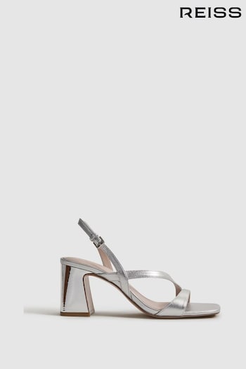 Reiss Silver Alice Strappy Leather Heeled Sandals placa (Q99096) | £148