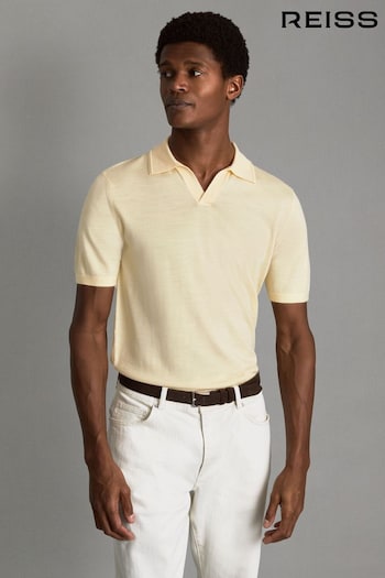 Reiss Buttermilk Yellow Duchie Merino Wool Open Collar kolorze Polo Shirt (Q99099) | £88