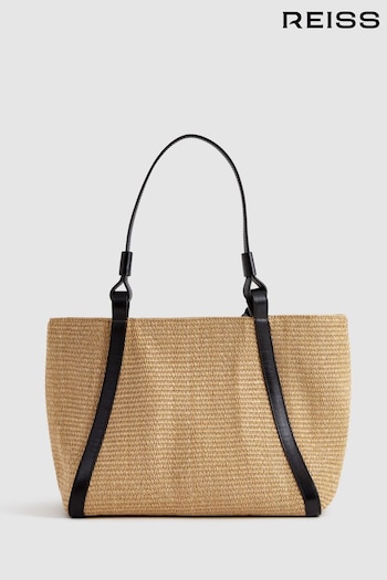 Reiss Natural Nova Raffia Leather Strap Tote Bag (Q99100) | £148