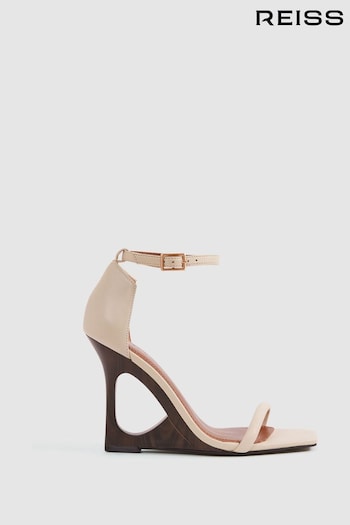 Reiss Off White Cora Leather Strappy Wedge Heels (Q99104) | £188