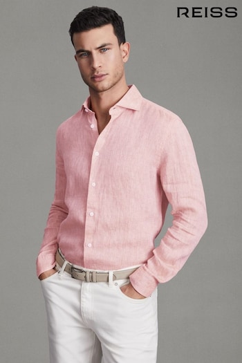 Reiss Flamingo Ruban Linen Button-Through Shirt (Q99110) | £98