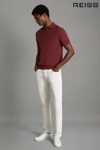 Reiss Brick Red Duchie Merino Wool Open Collar Polo Camisetas Shirt (Q99115) | £88