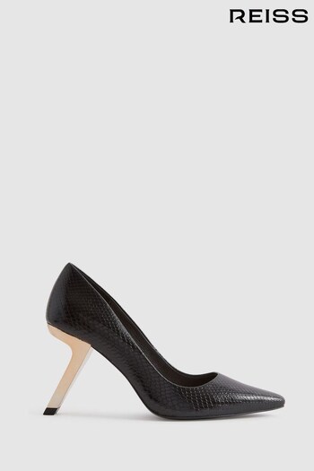 Reiss Black Monroe Leather Angled Heel Court Shoes (Q99118) | £198